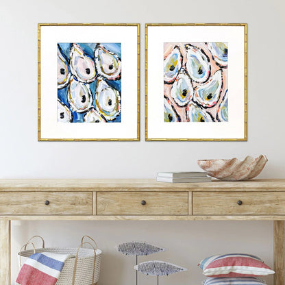 Oyster Shells Wood Blue Framed Wall Art 2PC