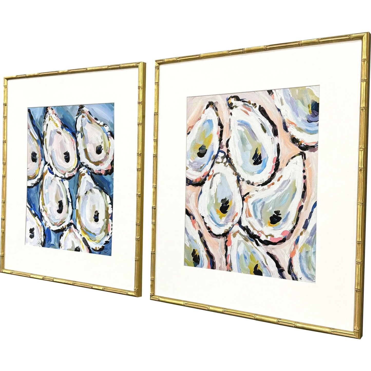 Oyster Shells Wood Blue Framed Wall Art 2PC