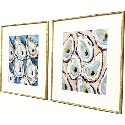 Oyster Shells Wood Blue Framed Wall Art 2PC