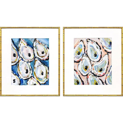 Oyster Shells Wood Blue Framed Wall Art 2PC