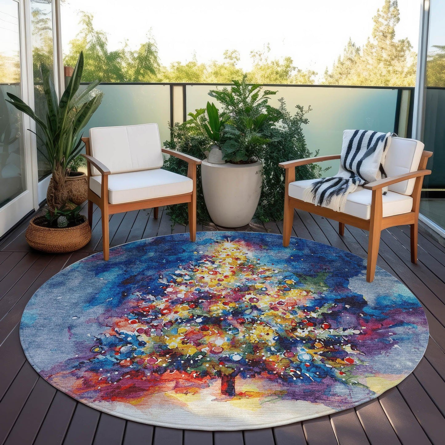 Paelain Blue Washable Indoor-Outdoor Rug