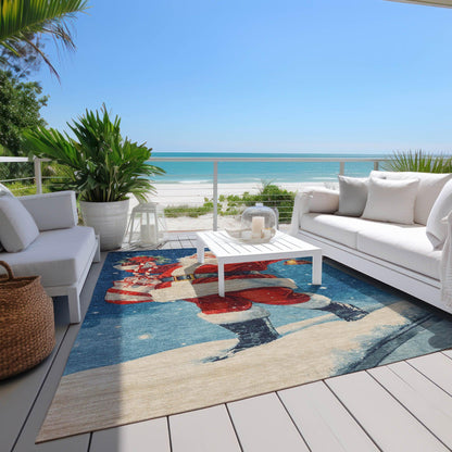 Paelanor Blue Washable Indoor-Outdoor Rug