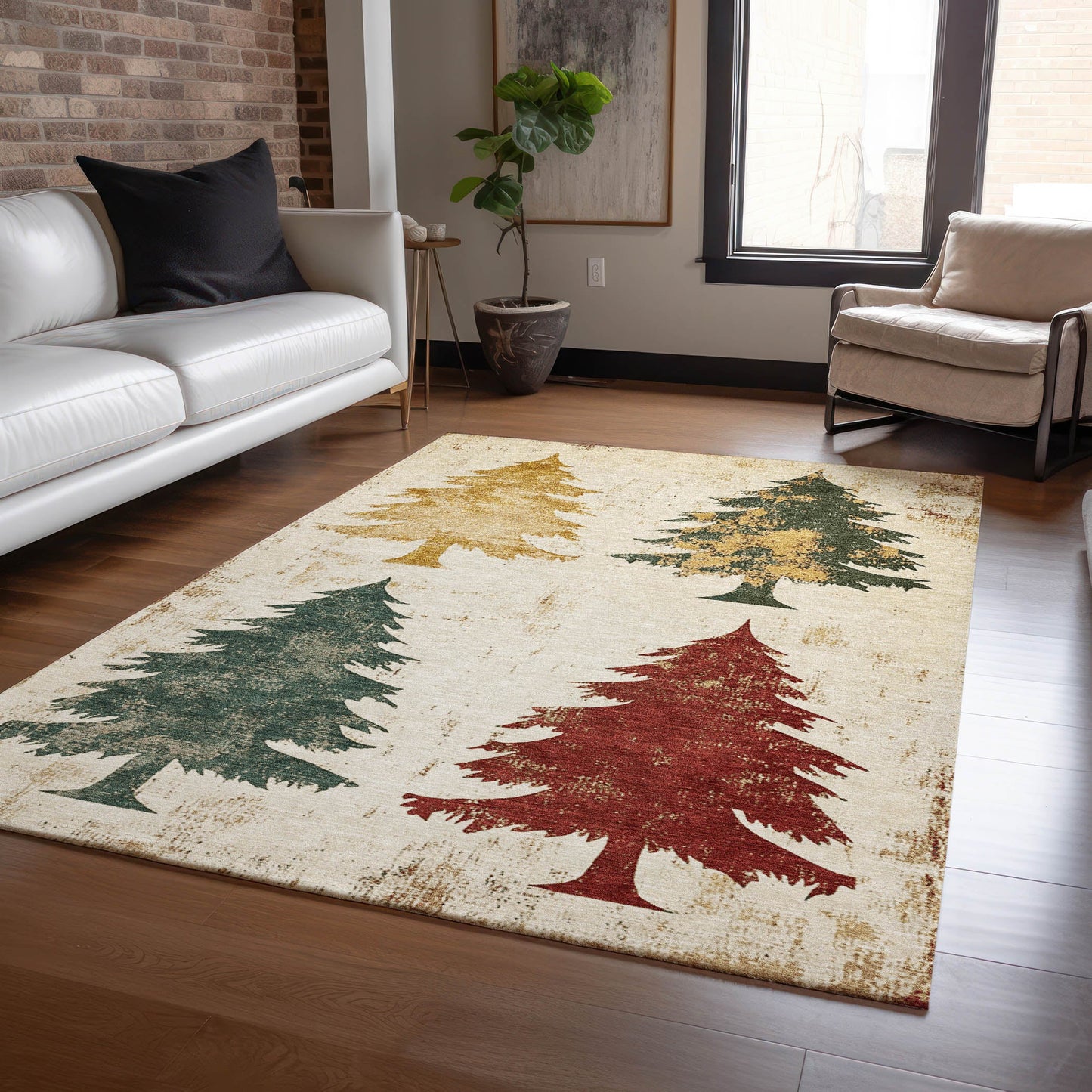 Paelion Ivory Washable Indoor-Outdoor Rug