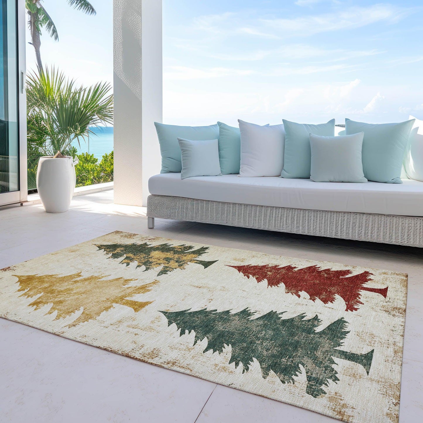Paelion Ivory Washable Indoor-Outdoor Rug