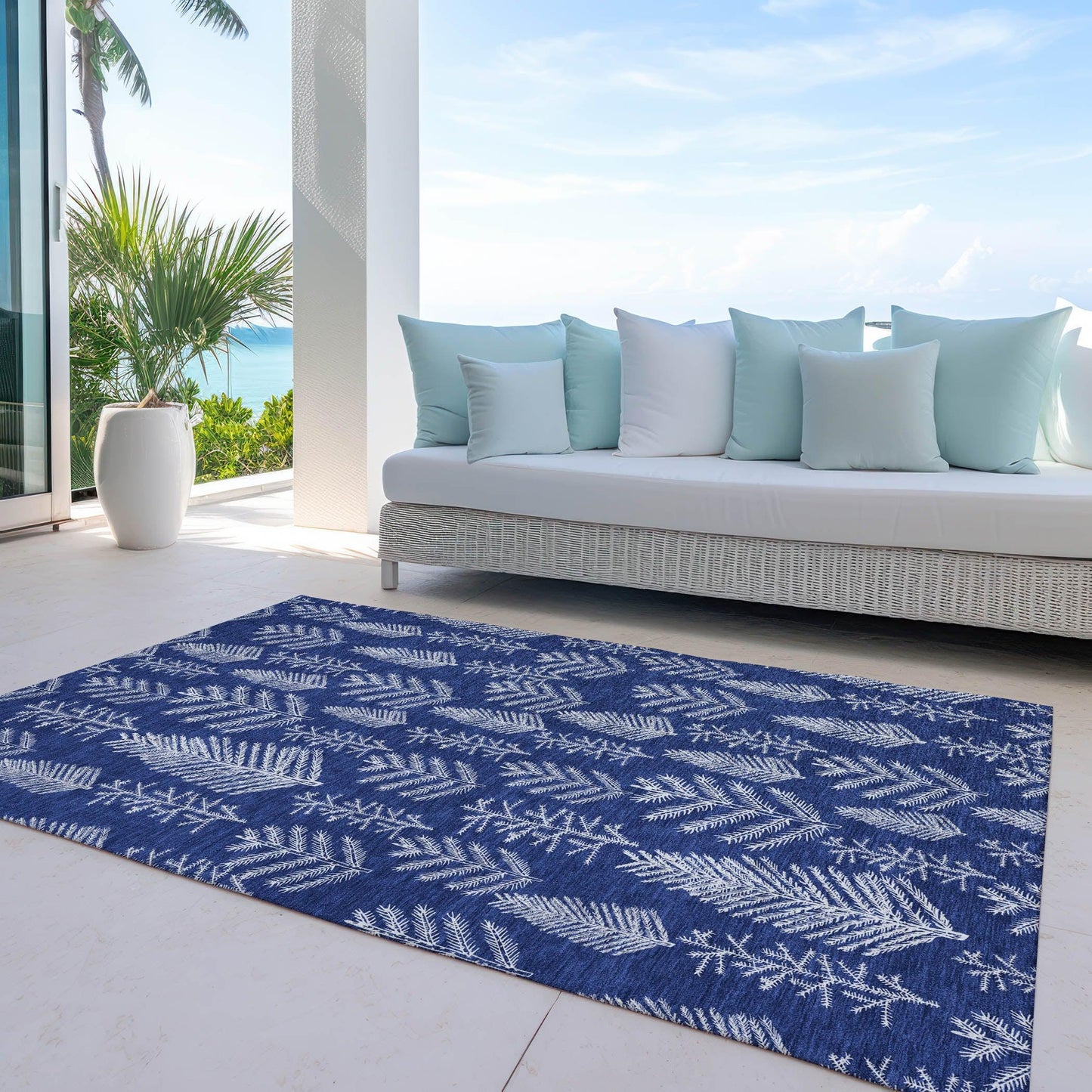 Paelius Blue Washable Indoor-Outdoor Rug