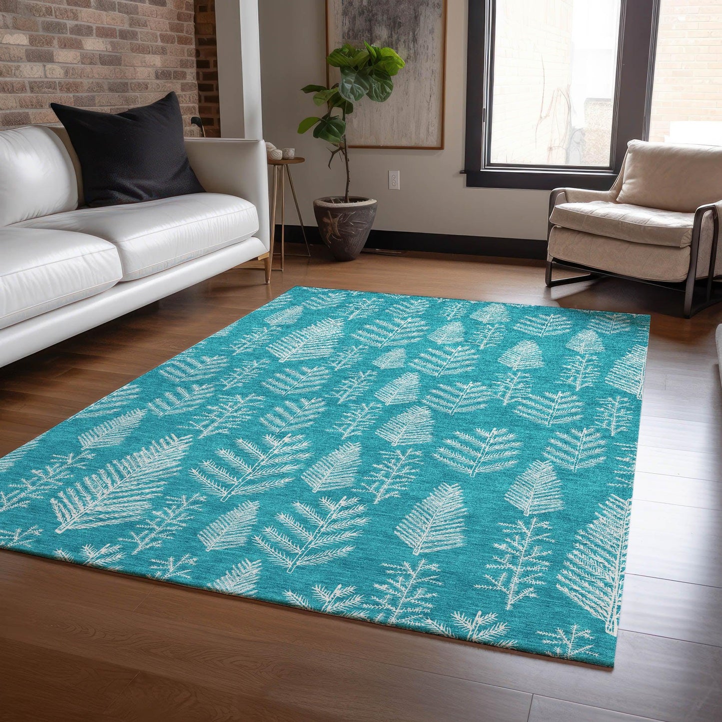 Paelius Teal Washable Indoor-Outdoor Rug