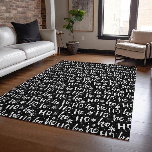 Paelon Black Washable Indoor-Outdoor Rug