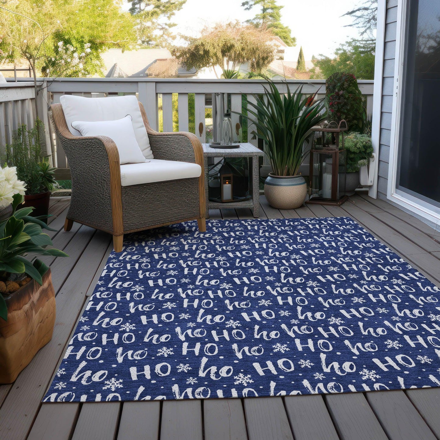 Paelon Blue Washable Indoor-Outdoor Rug
