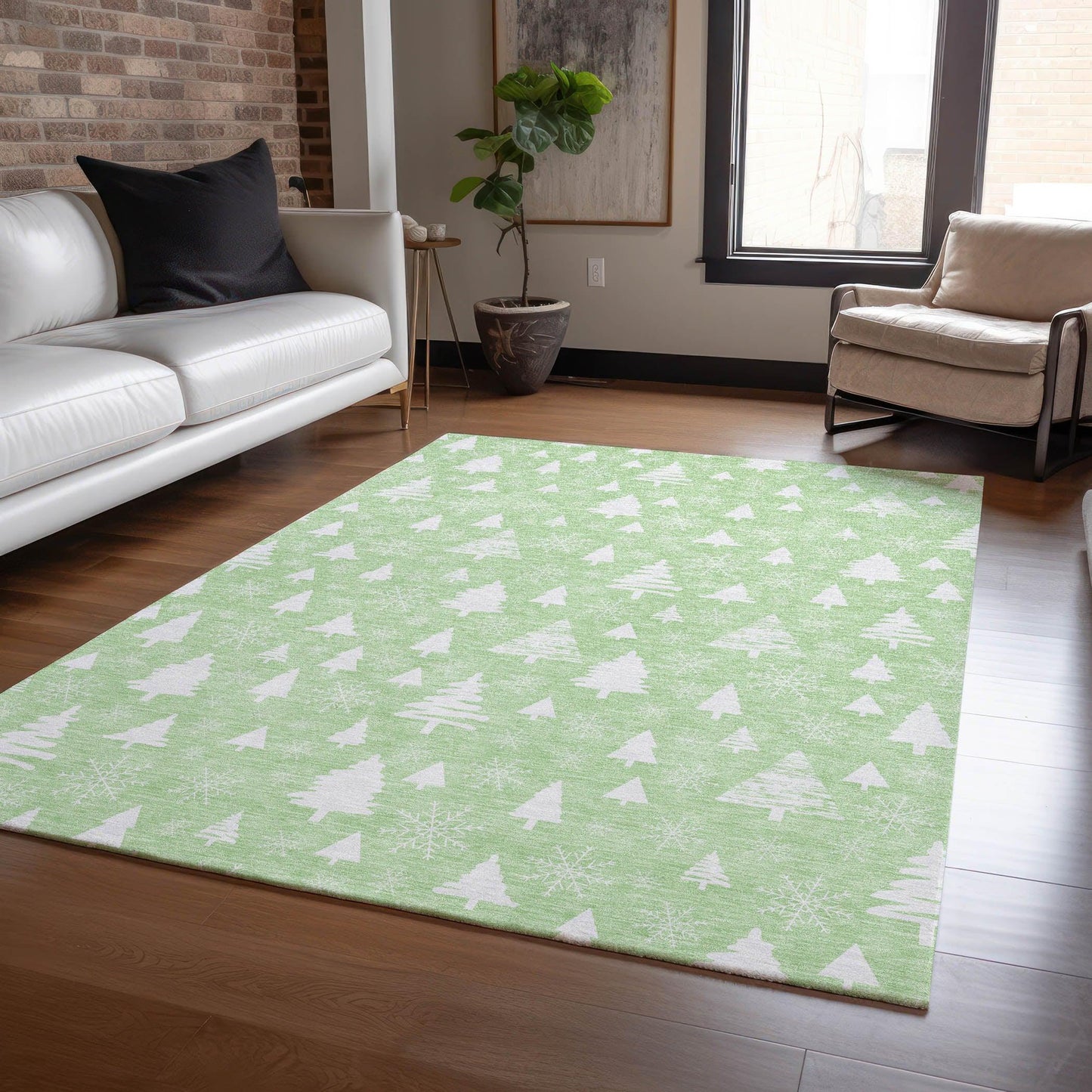 Paelor Green Washable Indoor-Outdoor Rug