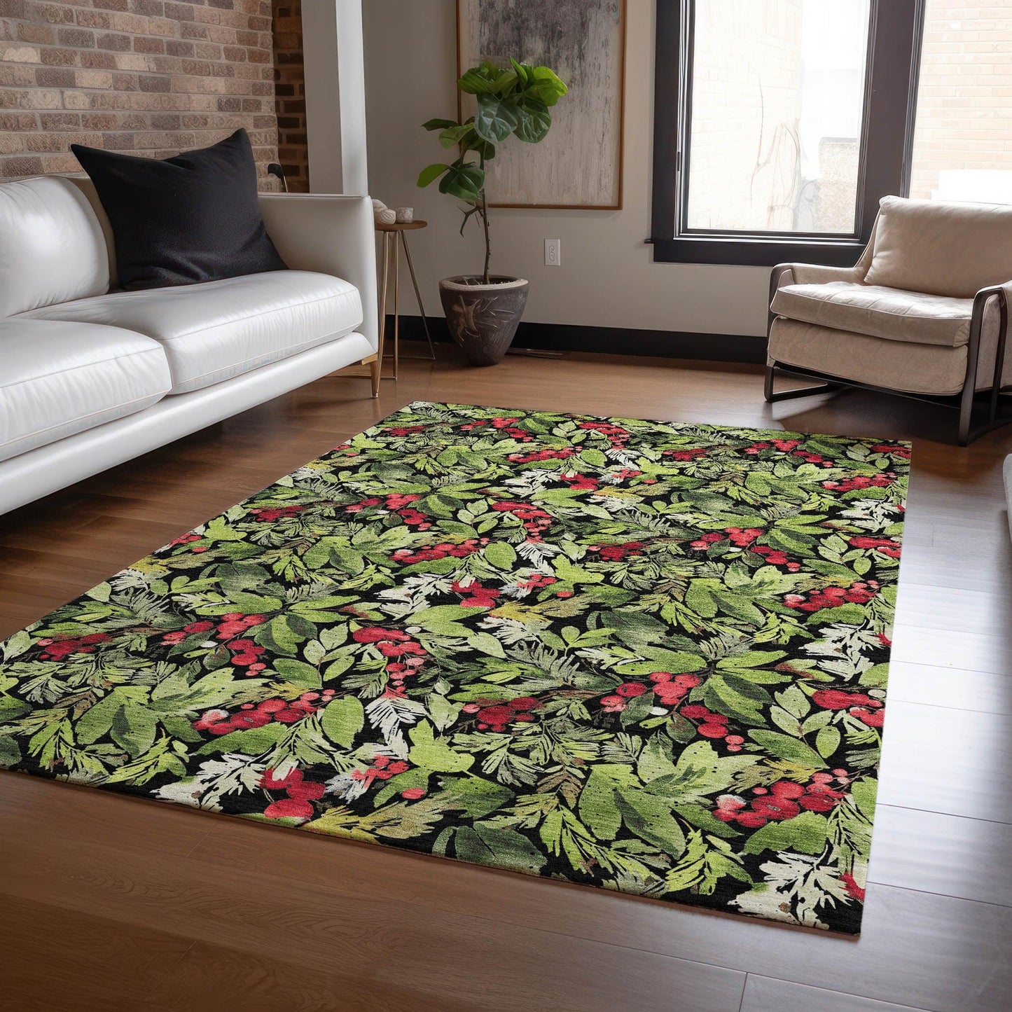 Paelora Black Washable Indoor-Outdoor Rug