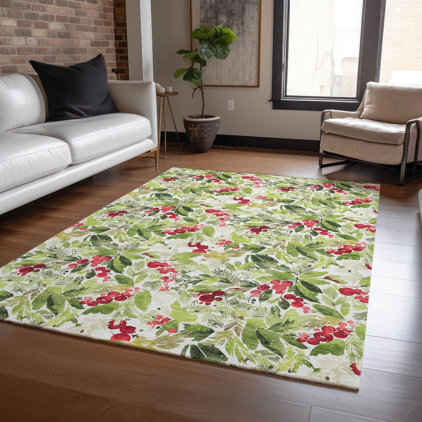 Paelora Green Washable Indoor-Outdoor Rug
