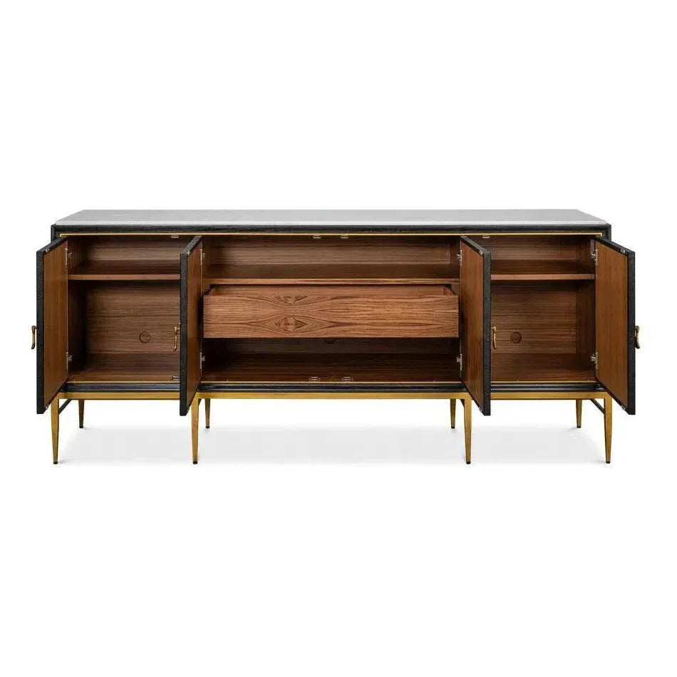 Palisade Shagreen Wood & Metal Black Credenza - LOOMLAN - Sarreid - Sideboards