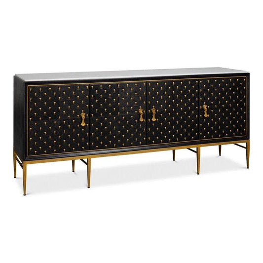 Palisade Shagreen Wood & Metal Black Credenza - LOOMLAN - Sarreid - Sideboards