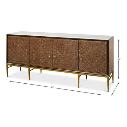 Palisades Shagreen Wood & Metal Tan Credenza - LOOMLAN - Sarreid - Sideboards