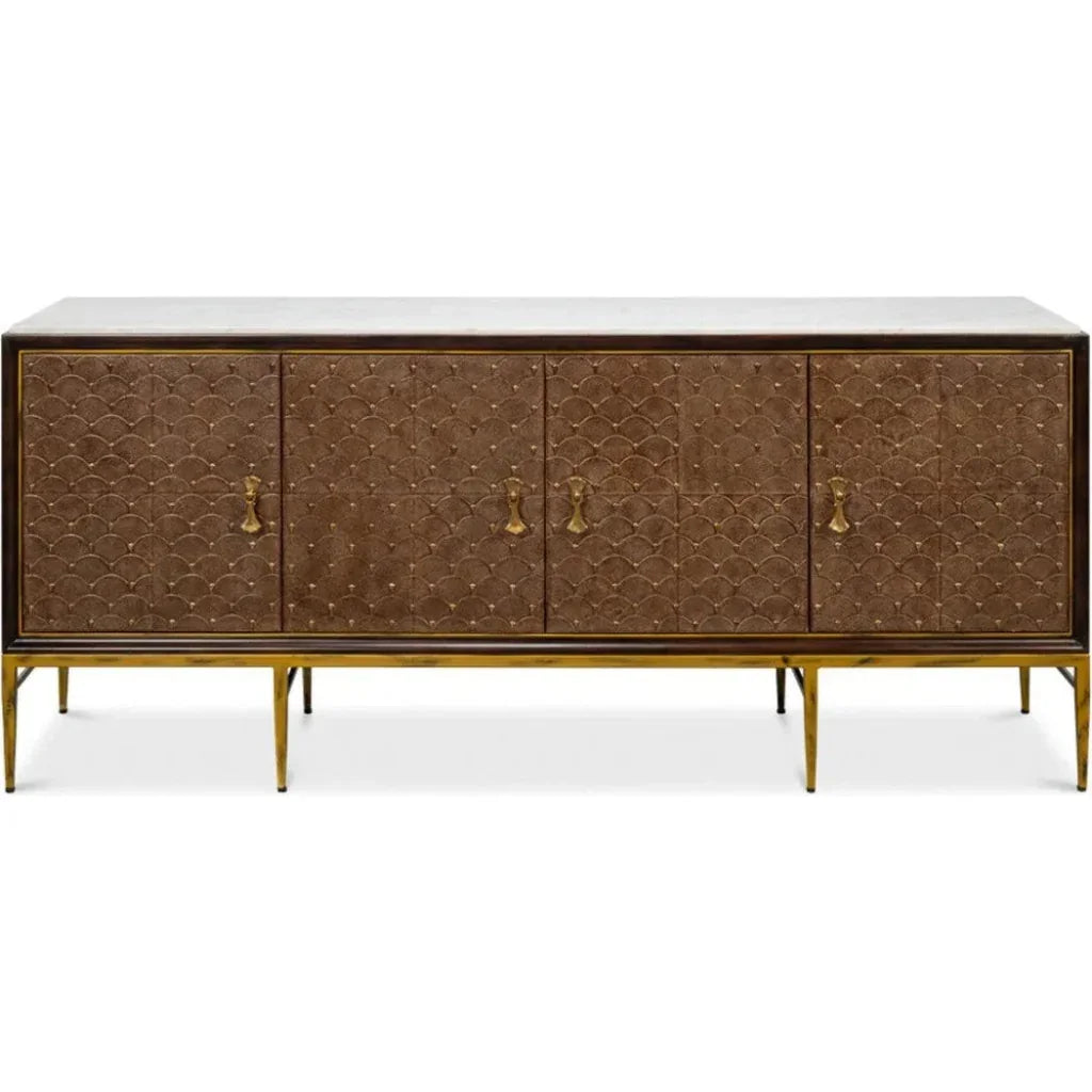 Palisades Shagreen Wood & Metal Tan Credenza - LOOMLAN - Sarreid - Sideboards
