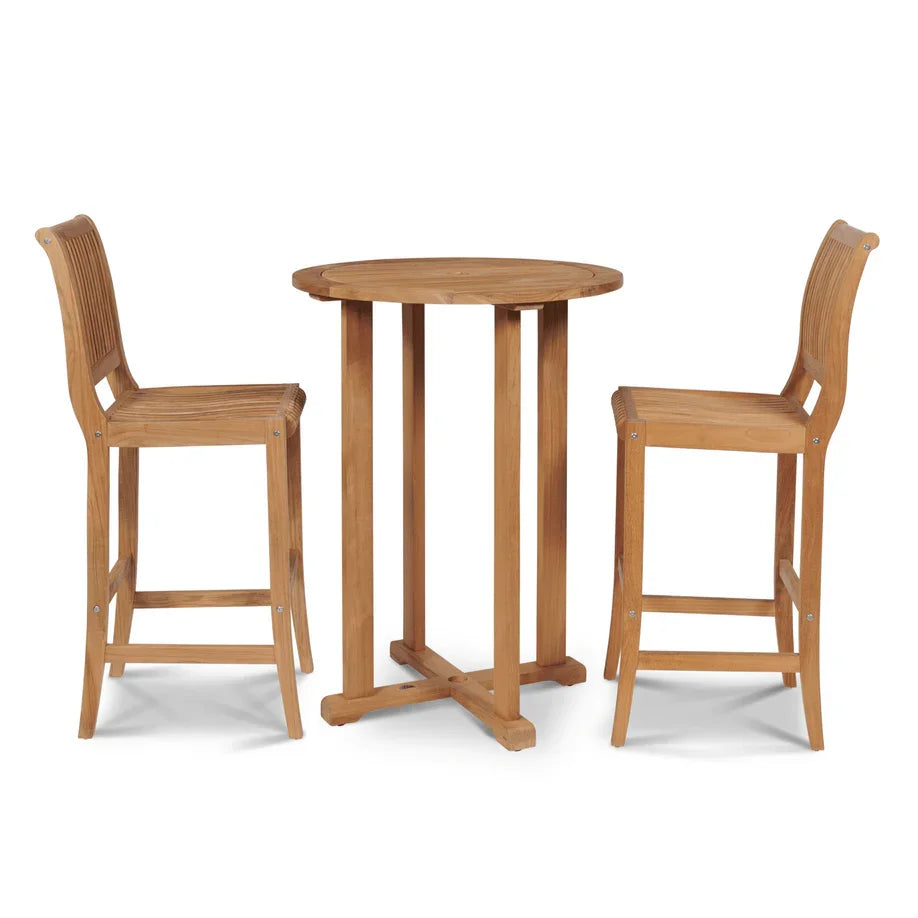Palm Teak Patio Round Bar Height Dining Set 3 PC-Outdoor Dining Sets-HiTeak-LOOMLAN