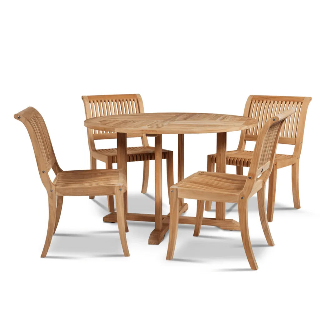Palm Teak Patio Round Dining Set 5 PC-Outdoor Dining Sets-HiTeak-LOOMLAN