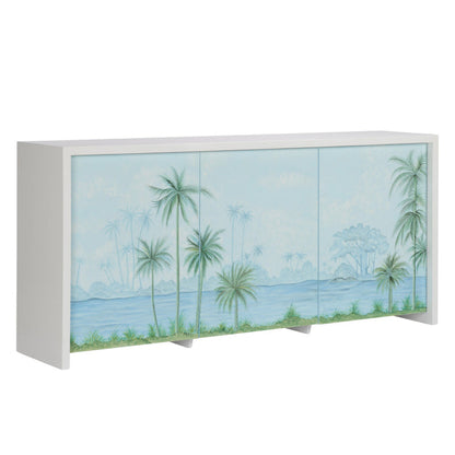 Palm Tree Three Doors Wood Sideboard