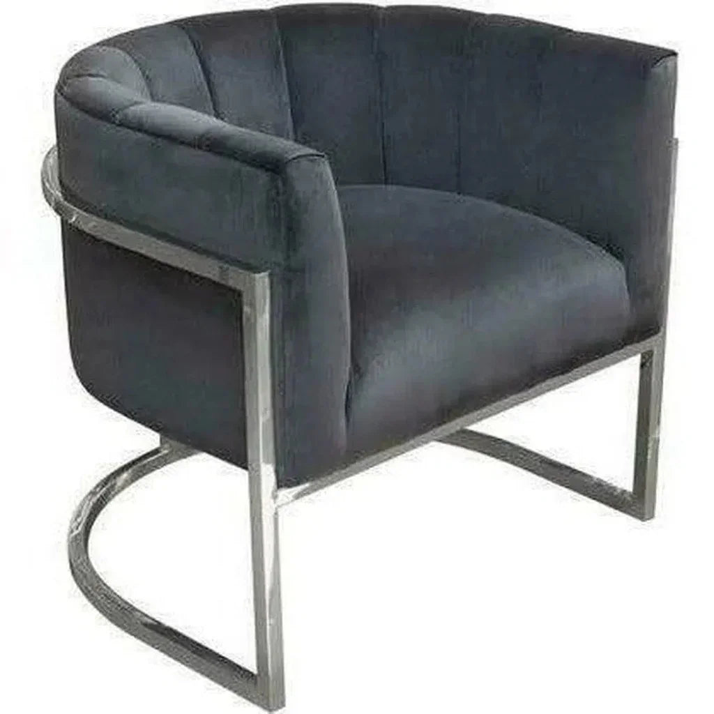 Pandora Grey Velvet Bucket Chair Silver Stainless Steel - LOOMLAN - Diamond Sofa - Club Chairs