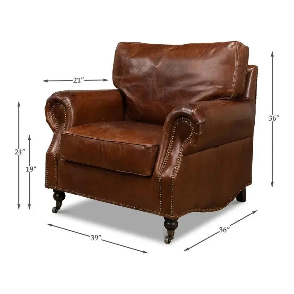 Papa's Chair Comfortable Leather Club Chair - LOOMLAN - Sarreid - Club Chairs