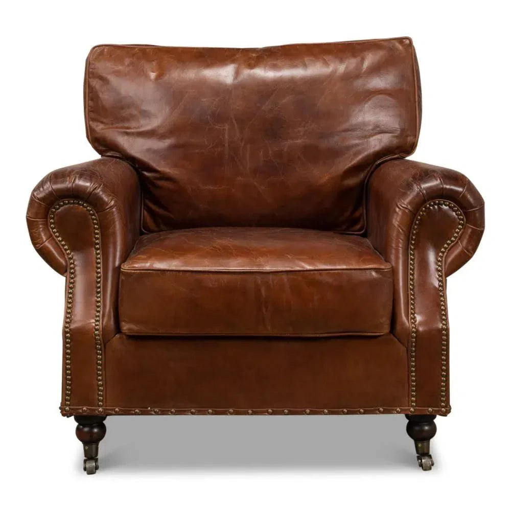 Papa's Chair Comfortable Leather Club Chair - LOOMLAN - Sarreid - Club Chairs