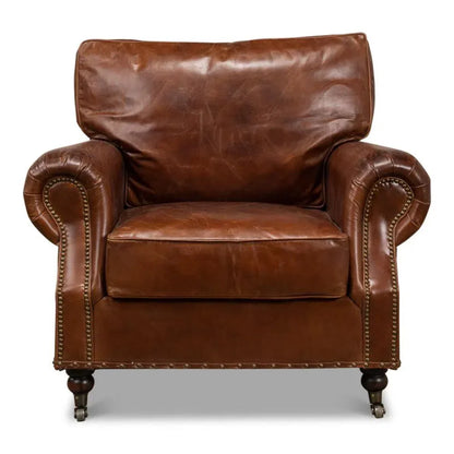 Papa's Chair Comfortable Leather Club Chair - LOOMLAN - Sarreid - Club Chairs
