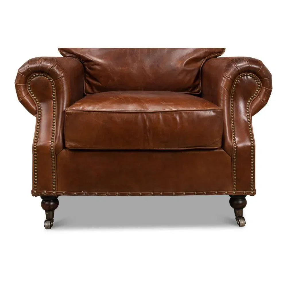 Papa's Chair Comfortable Leather Club Chair - LOOMLAN - Sarreid - Club Chairs