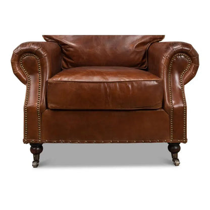 Papa's Chair Comfortable Leather Club Chair - LOOMLAN - Sarreid - Club Chairs