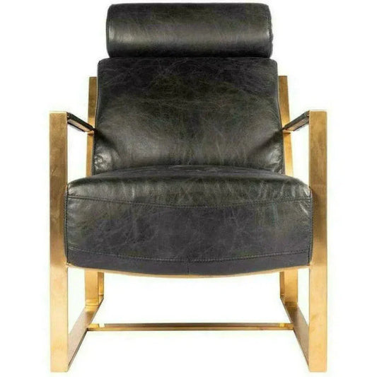 Paradiso Black Leather Slipper Chair Gold - LOOMLAN - Moe's Home - Accent Chairs