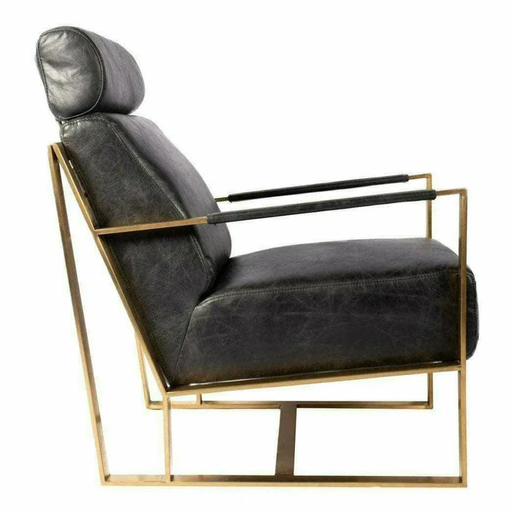Paradiso Black Leather Slipper Chair Gold - LOOMLAN - Moe's Home - Accent Chairs