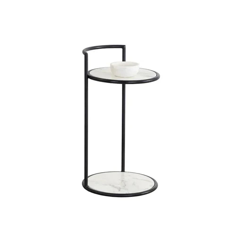 Parga Steel d Concrete Outdoor Round End Table - LOOMLAN - SUNPAN - Outdoor Side Tables
