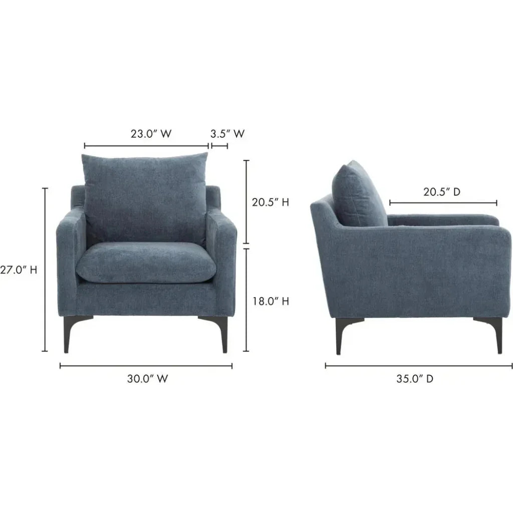 Paris Blue Accent Armchair For Living Room - LOOMLAN - Moe's Home - Club Chairs