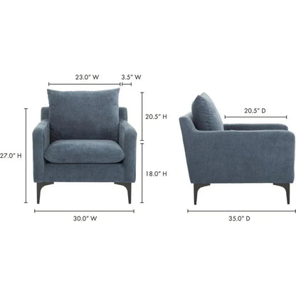 Paris Blue Accent Armchair For Living Room - LOOMLAN - Moe's Home - Club Chairs