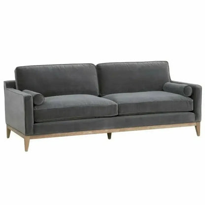 Parker 86" Post Modern Sofa Gray Velvet Natural Oak - LOOMLAN - Essentials For Living - Sofas & Loveseats