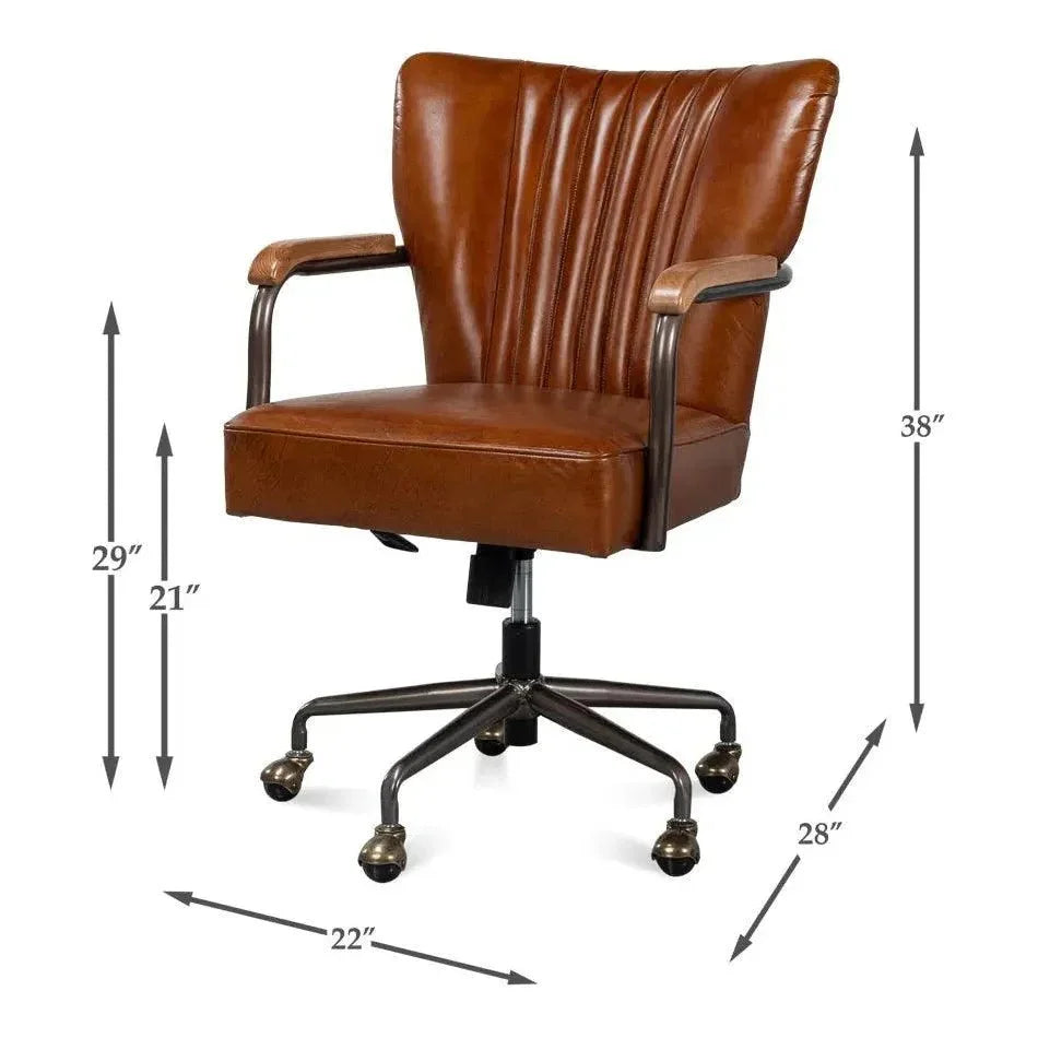 Parker Office Chair Vintage Havana Leather-Office Chairs-Sarreid-LOOMLAN