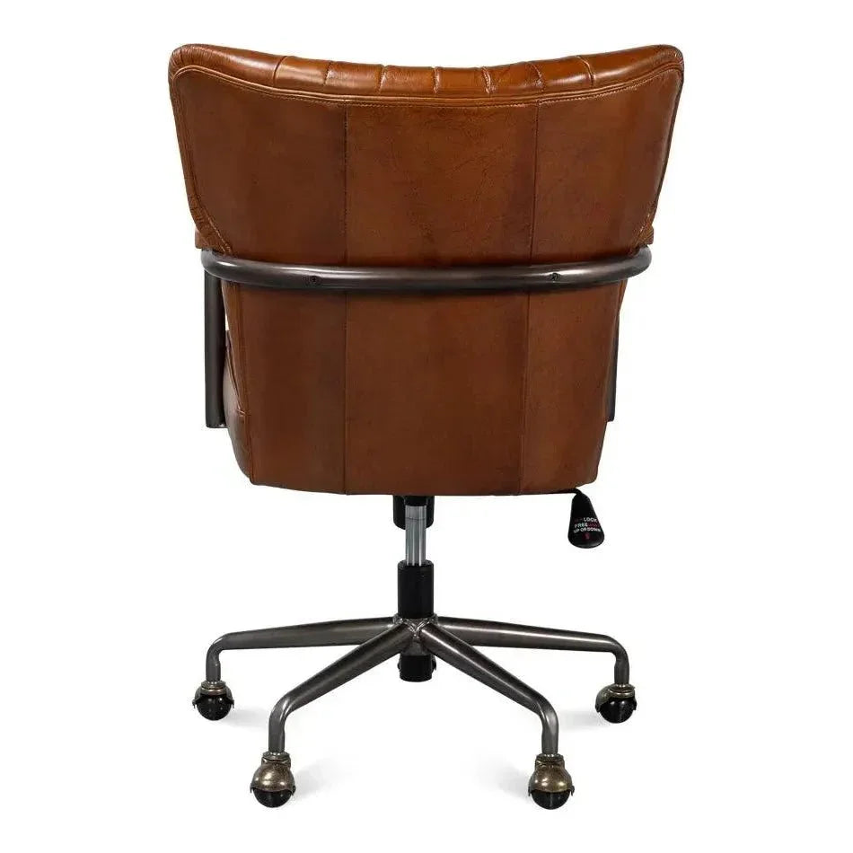 Parker Office Chair Vintage Havana Leather-Office Chairs-Sarreid-LOOMLAN