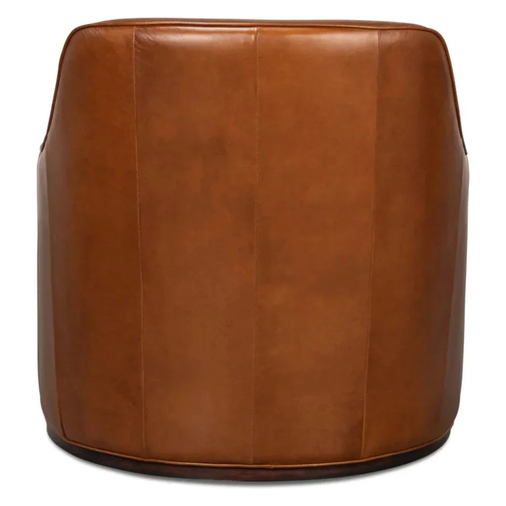 Parrish Brown Leather Swivel Club Chair - LOOMLAN - Sarreid - Club Chairs