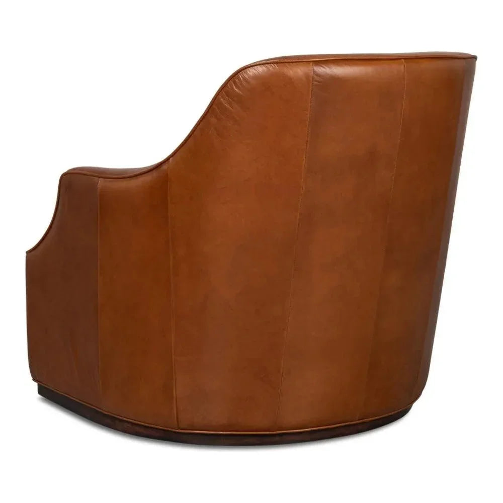 Parrish Brown Leather Swivel Club Chair - LOOMLAN - Sarreid - Club Chairs