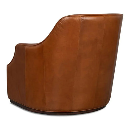 Parrish Brown Leather Swivel Club Chair - LOOMLAN - Sarreid - Club Chairs