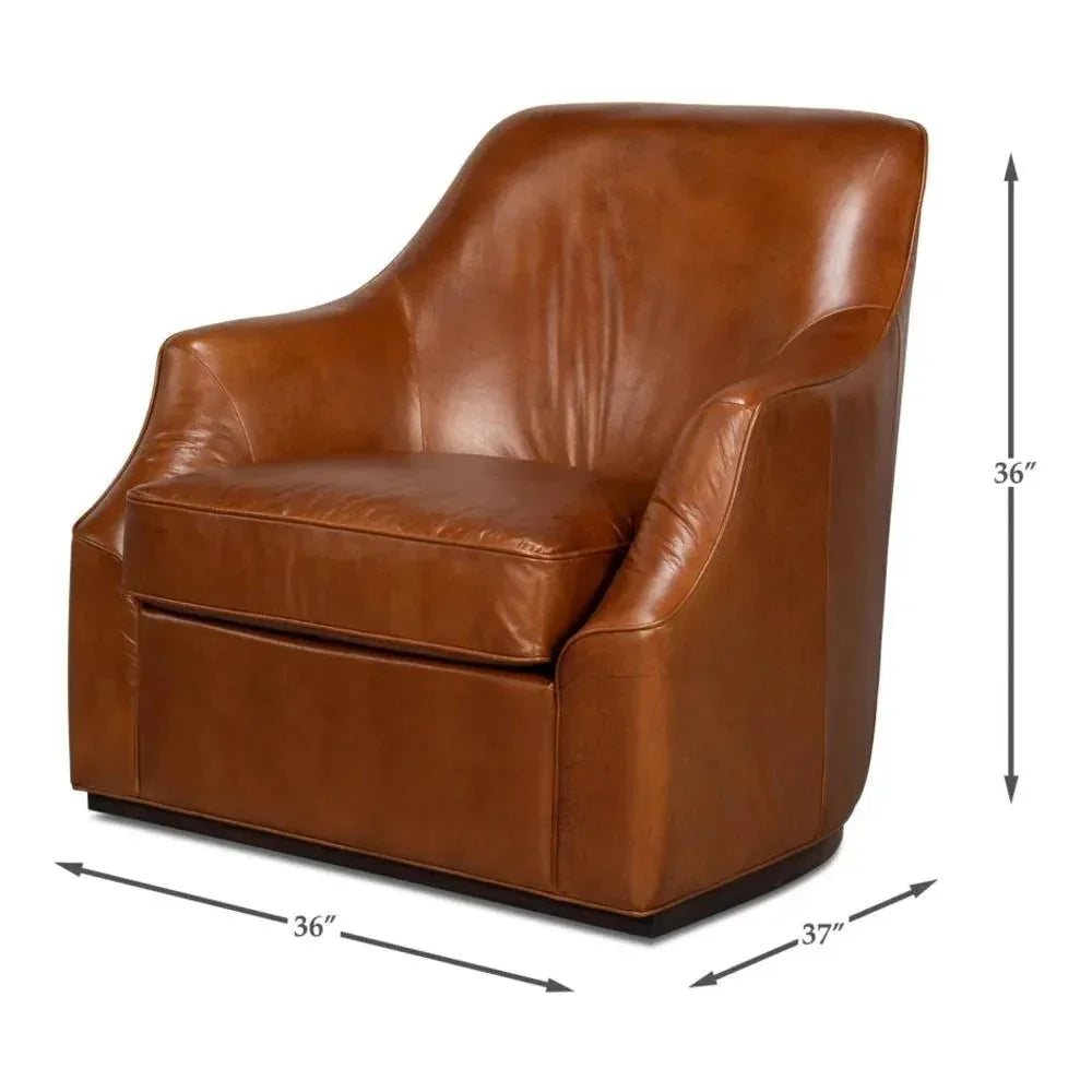 Parrish Brown Leather Swivel Club Chair - LOOMLAN - Sarreid - Club Chairs