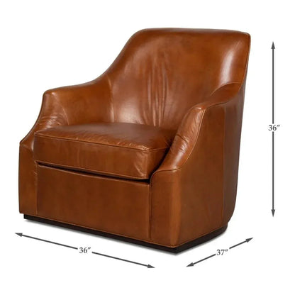 Parrish Brown Leather Swivel Club Chair - LOOMLAN - Sarreid - Club Chairs