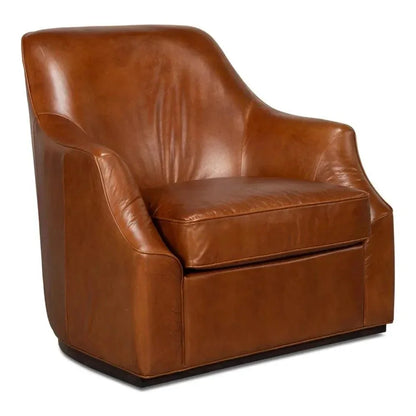 Parrish Brown Leather Swivel Club Chair - LOOMLAN - Sarreid - Club Chairs