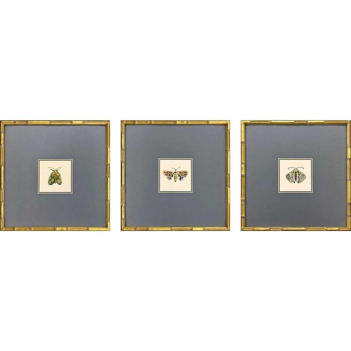 Pastel Moths Wood Green Framed Wall Art 3PC