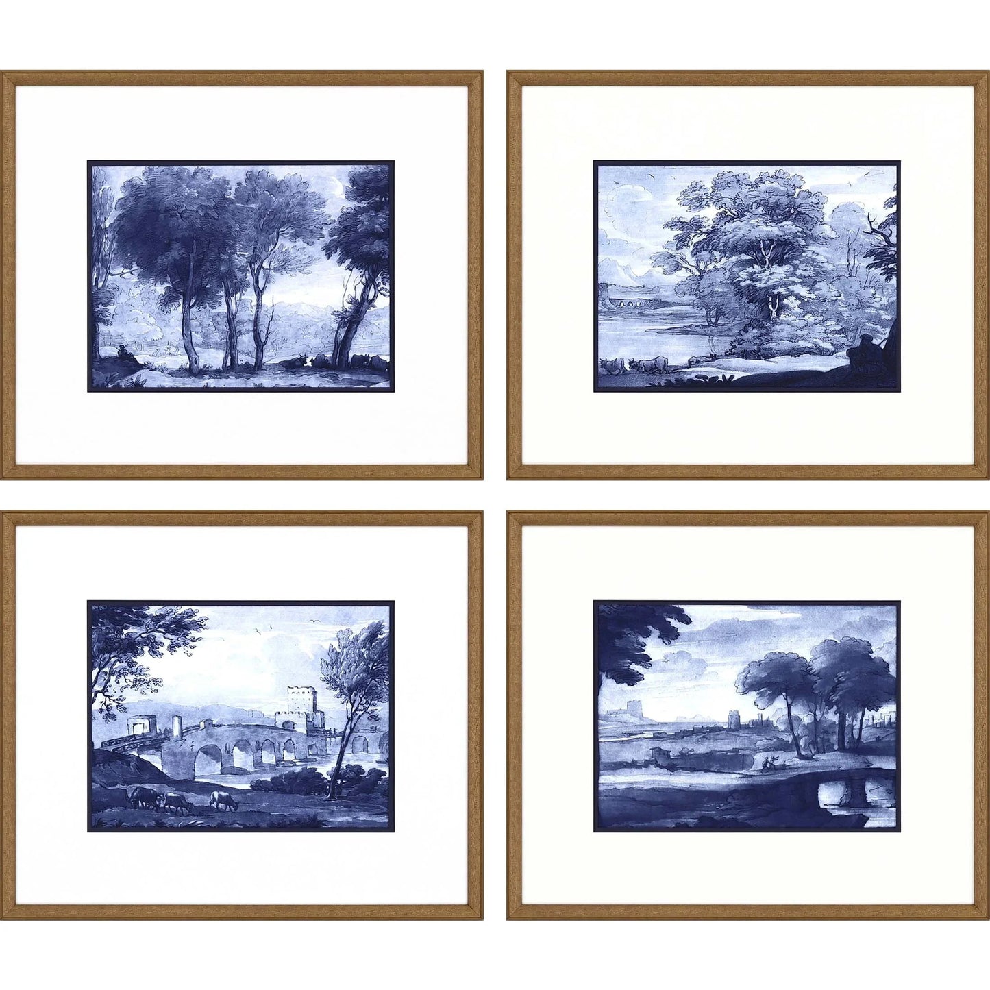 Pastoral Toile Wood Framed Wall Art 4PC