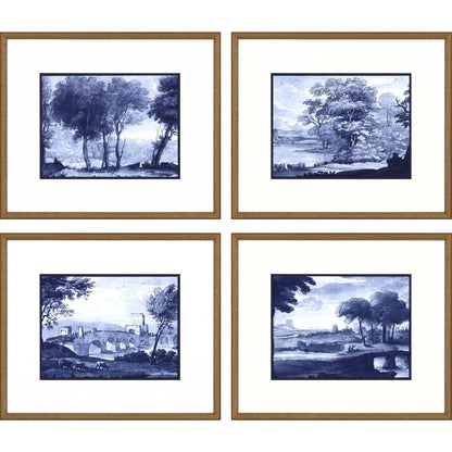 Pastoral Toile Wood Framed Wall Art 4PC