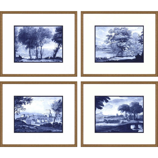 Pastoral Toile Wood Framed Wall Art 4PC