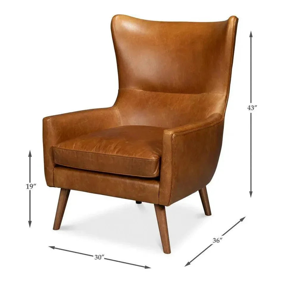 Patron Highback Leather Brown Armless Chair - LOOMLAN - Sarreid - Club Chairs