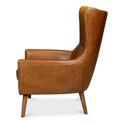 Patron Highback Leather Brown Armless Chair - LOOMLAN - Sarreid - Club Chairs