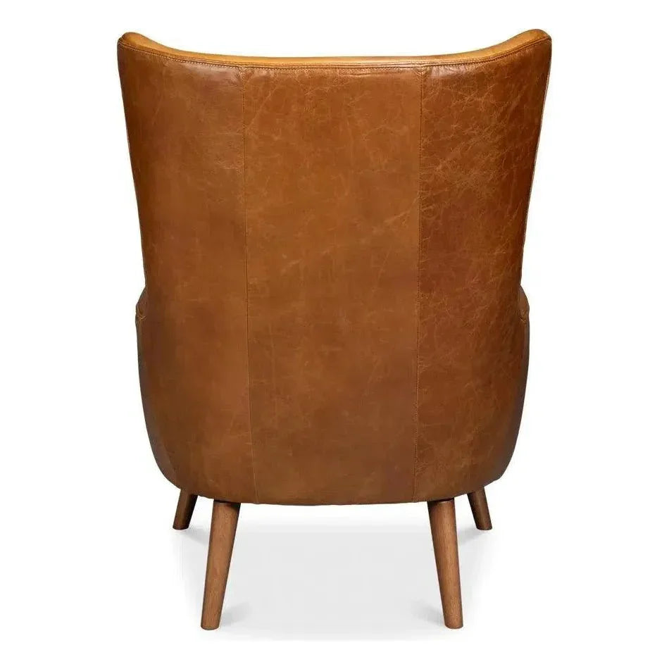 Patron Highback Leather Brown Armless Chair - LOOMLAN - Sarreid - Club Chairs