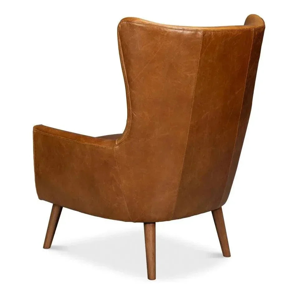 Patron Highback Leather Brown Armless Chair - LOOMLAN - Sarreid - Club Chairs